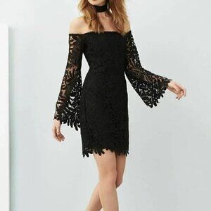 Bardot Black Lace Bell Sleeve Off Shoulder Mini Dress Size 6